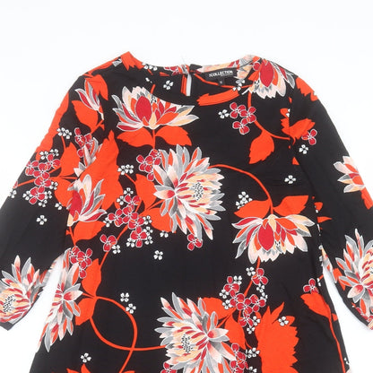 Debenhams Womens Orange Floral Viscose A-Line Size 10 Round Neck Button