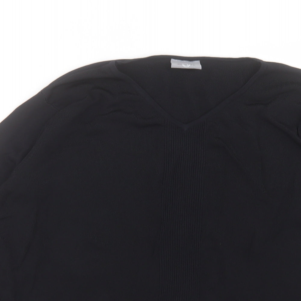 AMARANTO Womens Black V-Neck Viscose Pullover Jumper Size 18