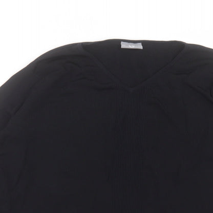 AMARANTO Womens Black V-Neck Viscose Pullover Jumper Size 18
