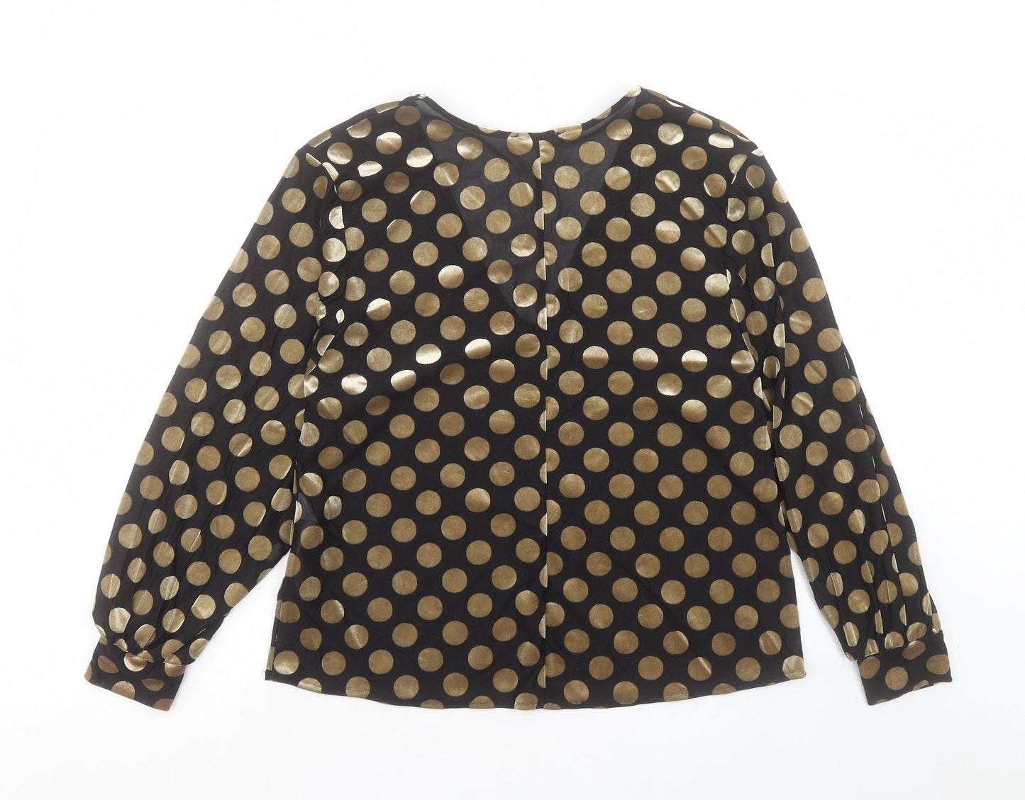 Zara Womens Black Polka Dot Polyester Basic Blouse Size S V-Neck