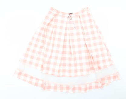 PAPAPAY Womens Pink Check Polyester Skater Skirt Size 8 Zip