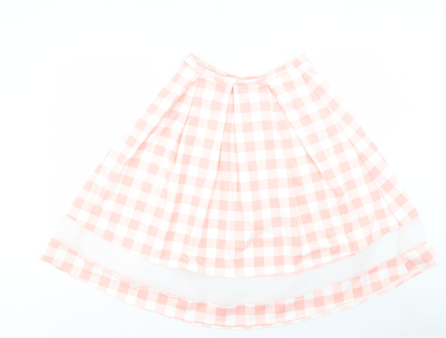 PAPAPAY Womens Pink Check Polyester Skater Skirt Size 8 Zip