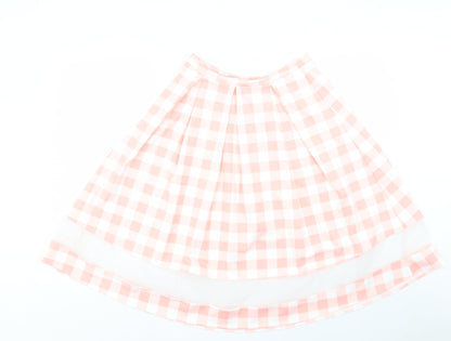 PAPAPAY Womens Pink Check Polyester Skater Skirt Size 8 Zip