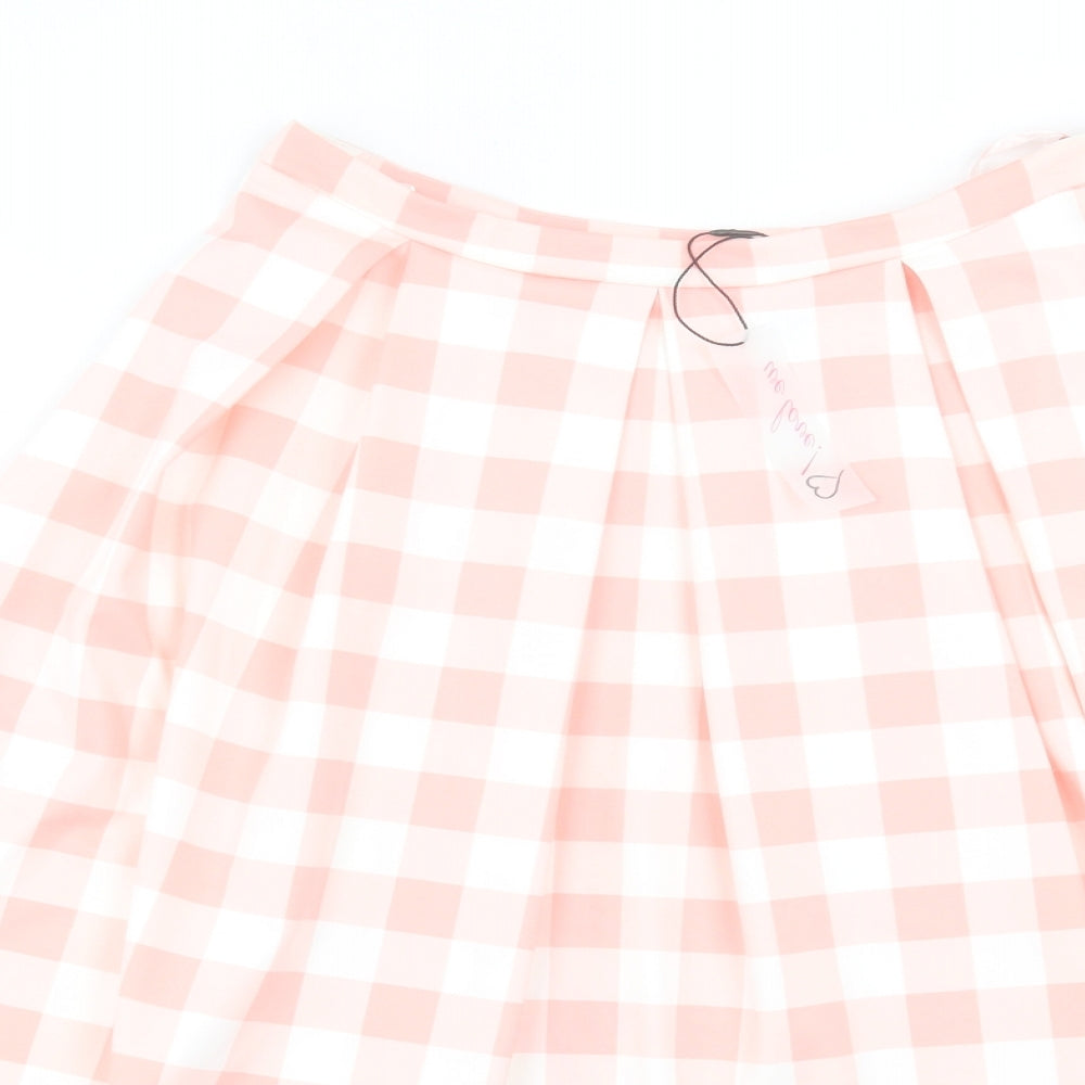 PAPAPAY Womens Pink Check Polyester Skater Skirt Size 8 Zip