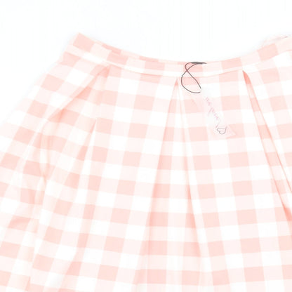 PAPAPAY Womens Pink Check Polyester Skater Skirt Size 8 Zip