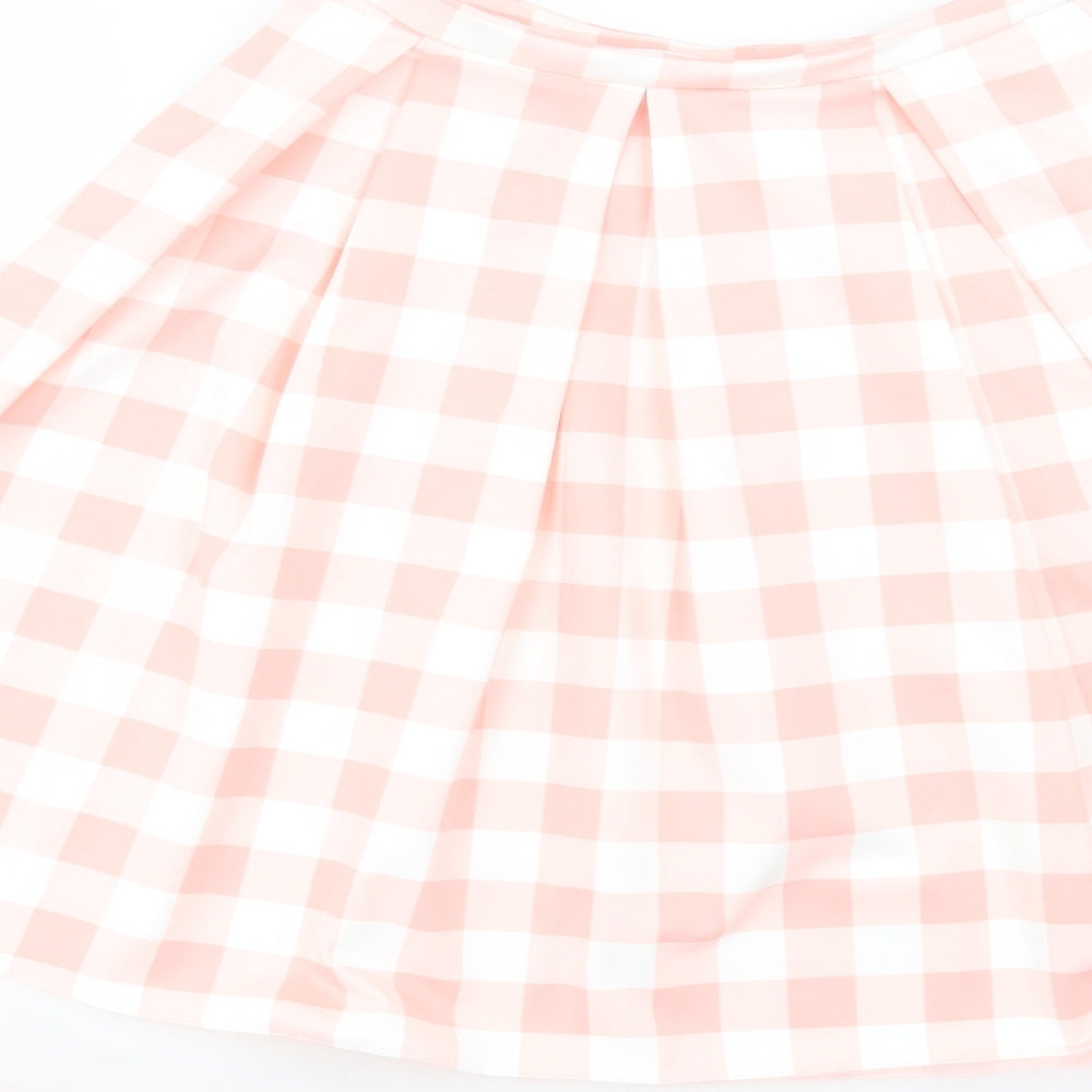 PAPAPAY Womens Pink Check Polyester Skater Skirt Size 8 Zip