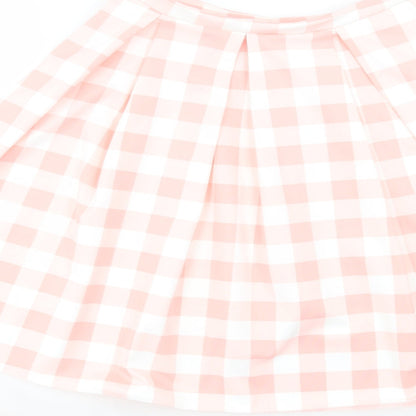 PAPAPAY Womens Pink Check Polyester Skater Skirt Size 8 Zip