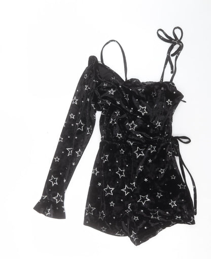 Topshop Womens Black Floral Polyester Playsuit One-Piece Size 6 Zip - Star Print