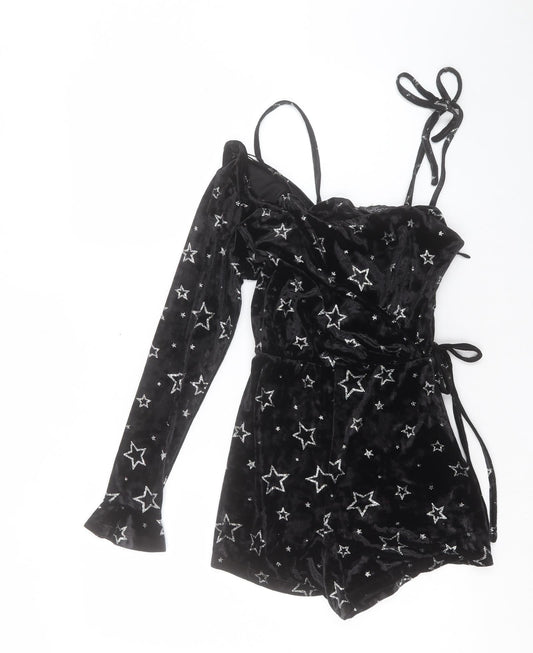 Topshop Womens Black Floral Polyester Playsuit One-Piece Size 6 Zip - Star Print