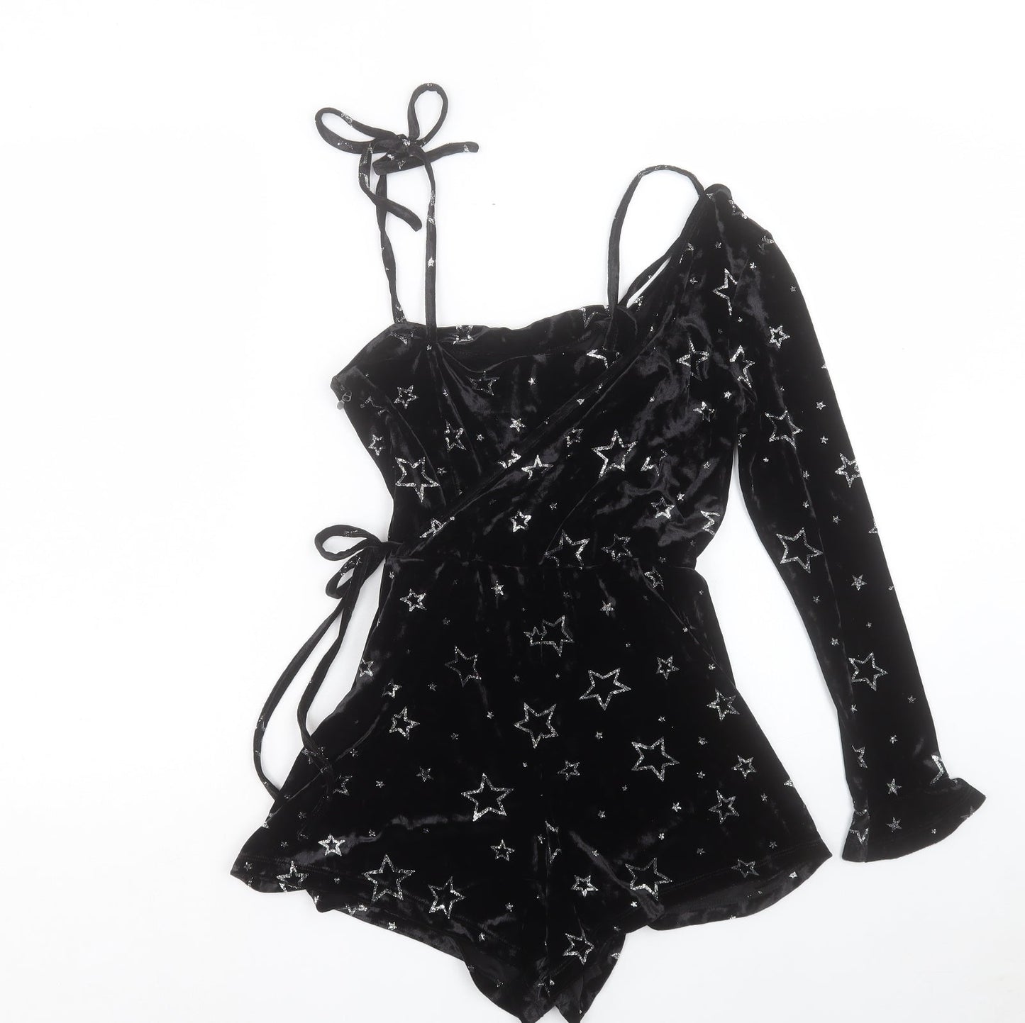 Topshop Womens Black Floral Polyester Playsuit One-Piece Size 6 Zip - Star Print