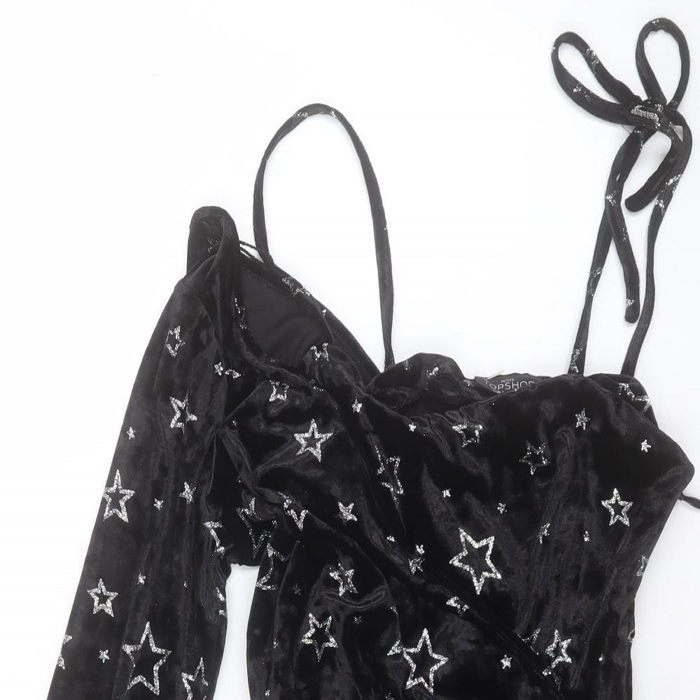 Topshop Womens Black Floral Polyester Playsuit One-Piece Size 6 Zip - Star Print