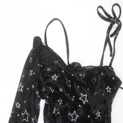 Topshop Womens Black Floral Polyester Playsuit One-Piece Size 6 Zip - Star Print