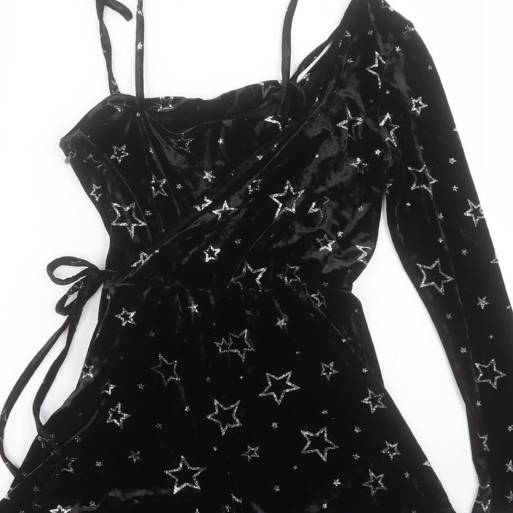 Topshop Womens Black Floral Polyester Playsuit One-Piece Size 6 Zip - Star Print