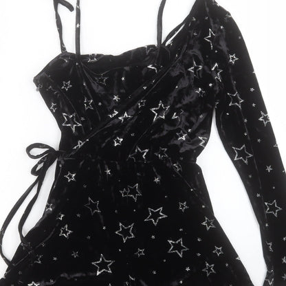 Topshop Womens Black Floral Polyester Playsuit One-Piece Size 6 Zip - Star Print
