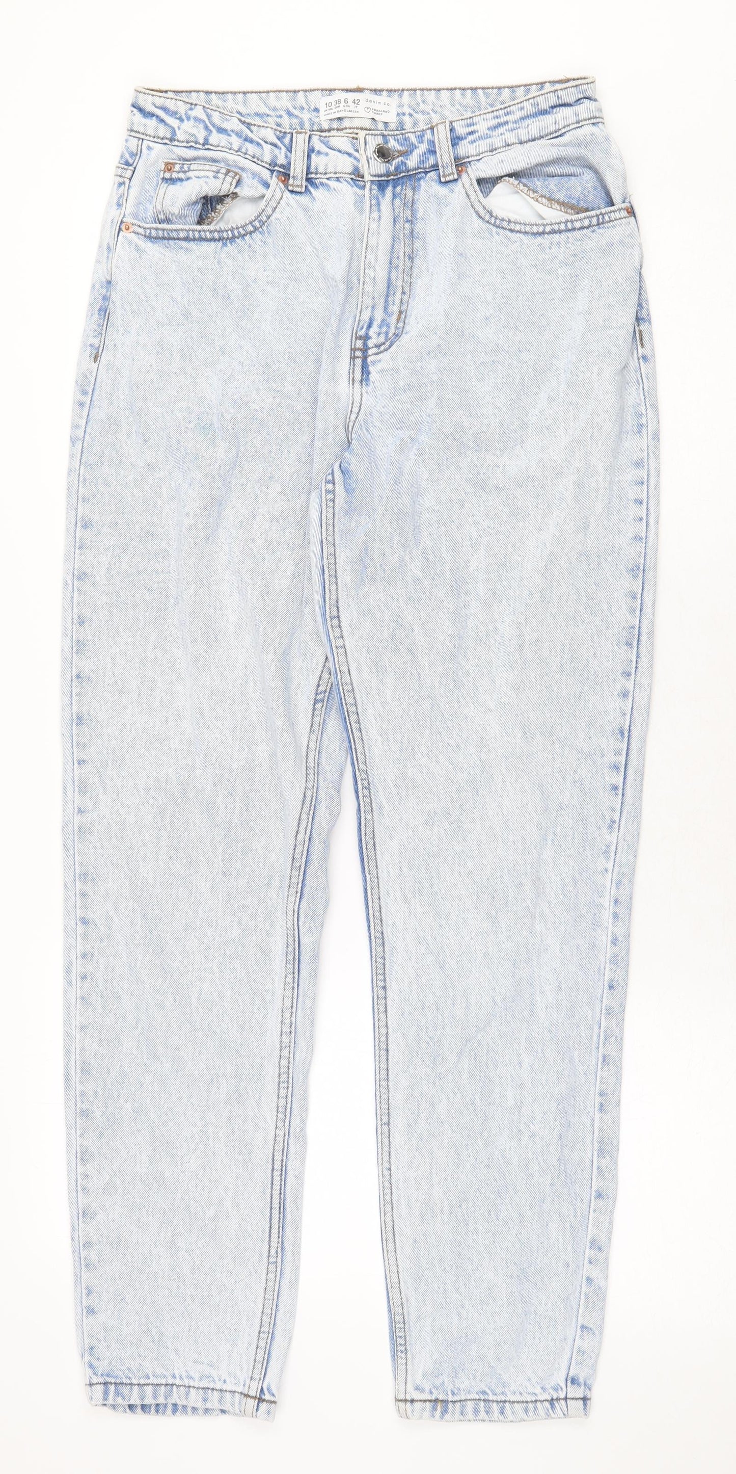 Denim & Co. Womens Blue Cotton Straight Jeans Size 10 Regular Zip