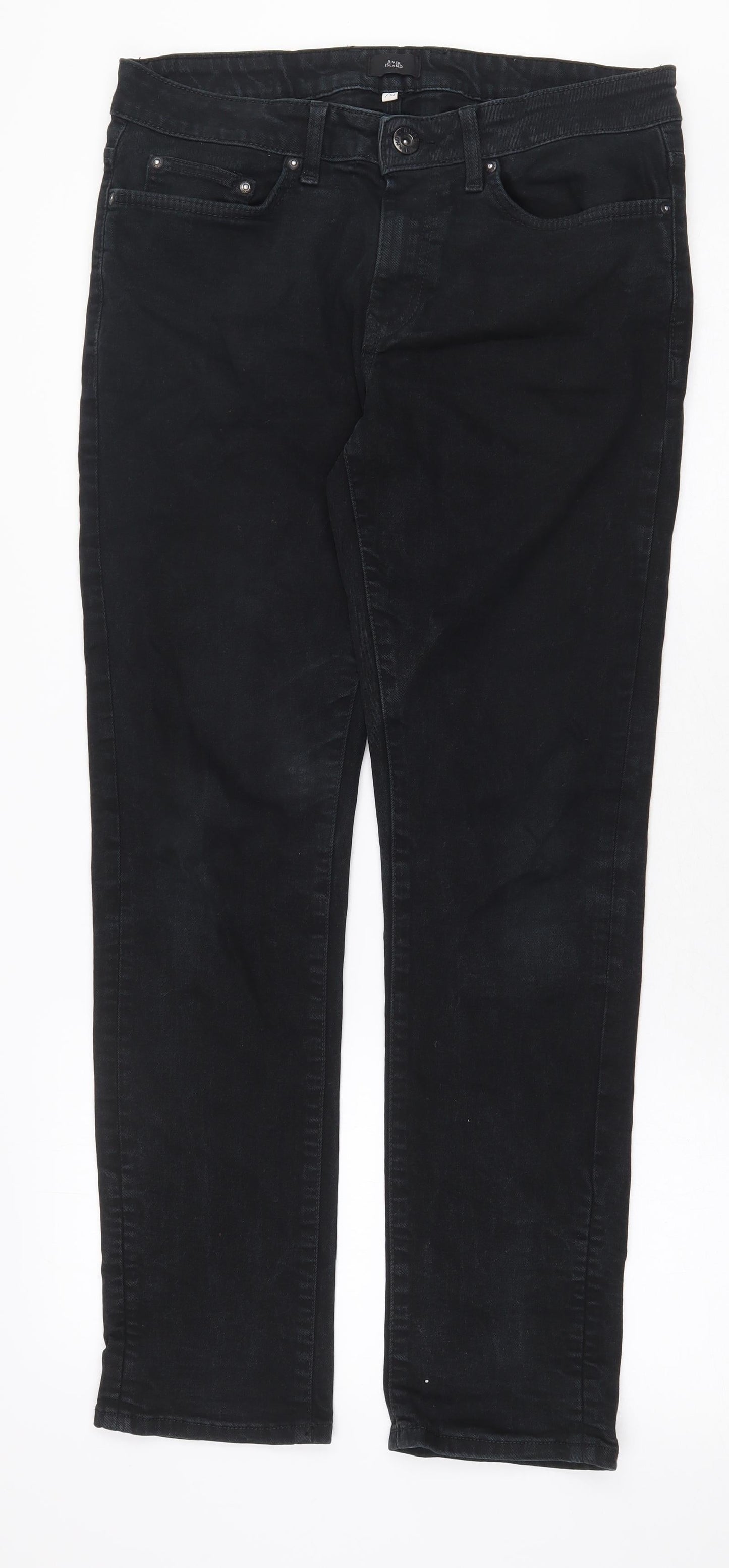 River Island Womens Black Cotton Straight Jeans Size 30 Regular Zip