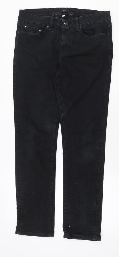 River Island Womens Black Cotton Straight Jeans Size 30 Regular Zip
