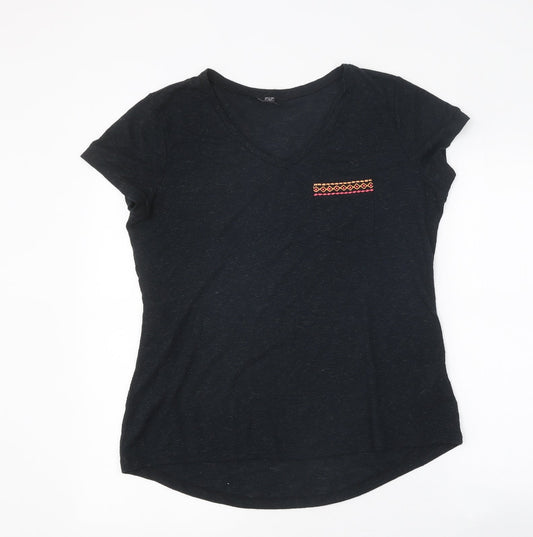 F&F Womens Black Viscose Basic T-Shirt Size 12 V-Neck