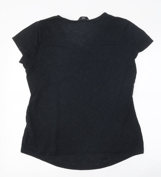 F&F Womens Black Viscose Basic T-Shirt Size 12 V-Neck