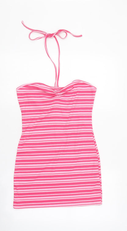 SheIn Womens Pink Striped Cotton Basic Tank Size M Sweetheart
