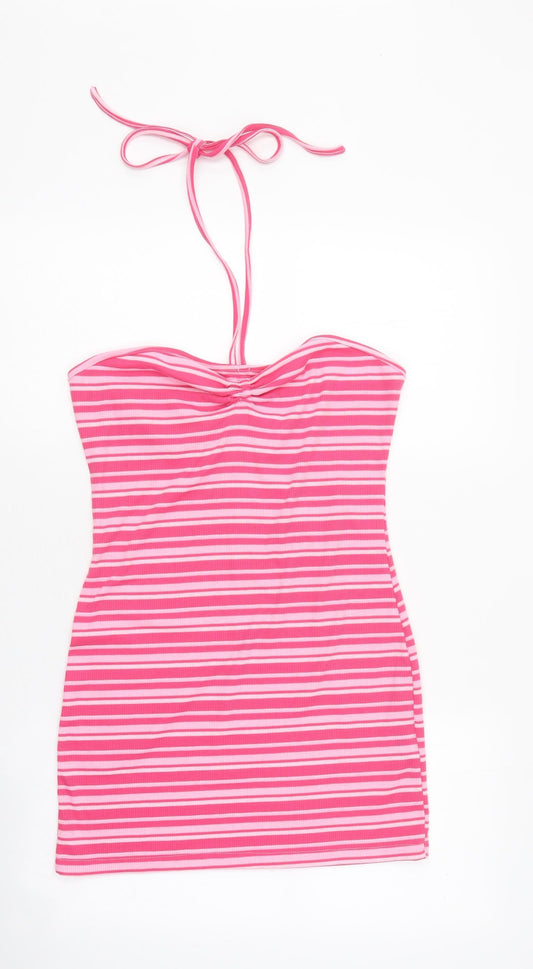 SheIn Womens Pink Striped Cotton Basic Tank Size M Sweetheart