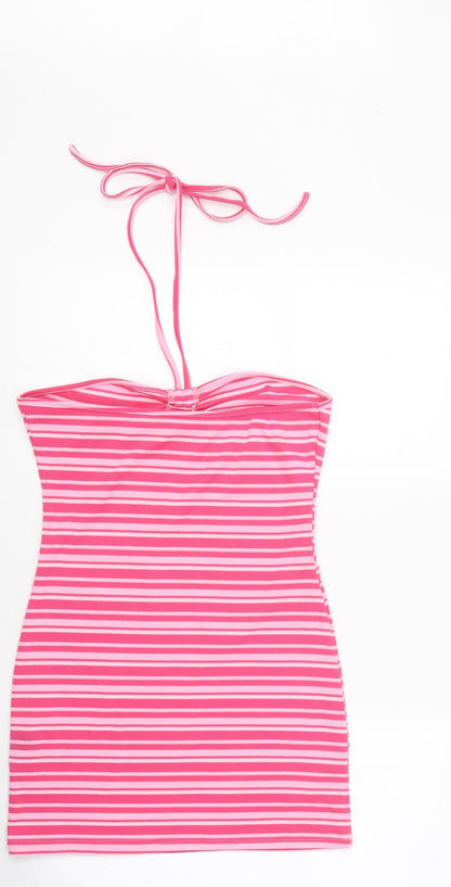 SheIn Womens Pink Striped Cotton Basic Tank Size M Sweetheart