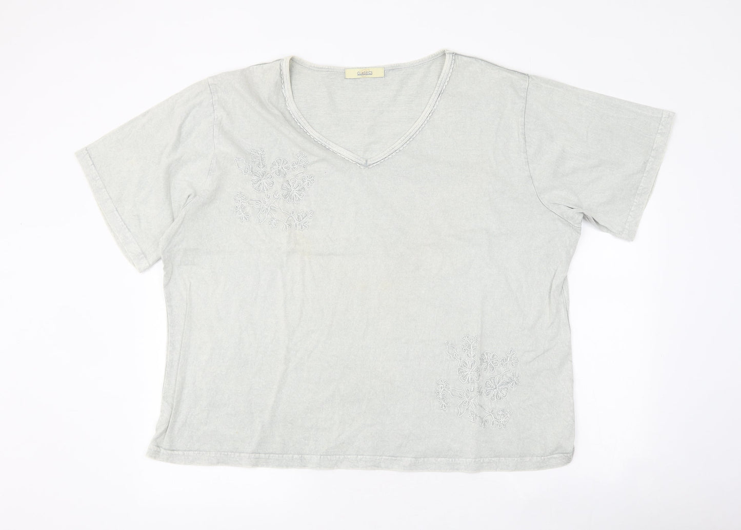 Classics Womens Grey Cotton Basic T-Shirt Size L V-Neck