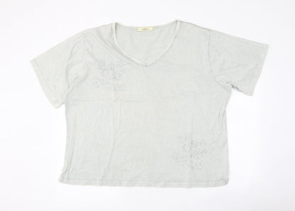 Classics Womens Grey Cotton Basic T-Shirt Size L V-Neck