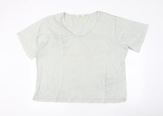 Classics Womens Grey Cotton Basic T-Shirt Size L V-Neck