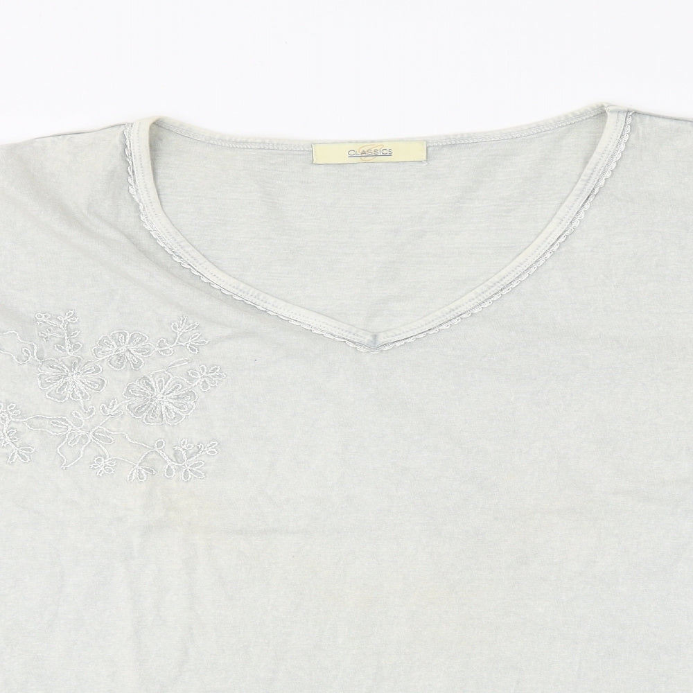 Classics Womens Grey Cotton Basic T-Shirt Size L V-Neck