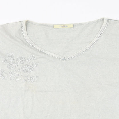 Classics Womens Grey Cotton Basic T-Shirt Size L V-Neck