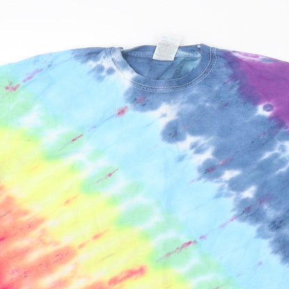 Fruit of the Loom Girls Multicoloured Geometric Polyester Basic T-Shirt Size 9-10 Years Round Neck Pullover - Tie Dye Pattern