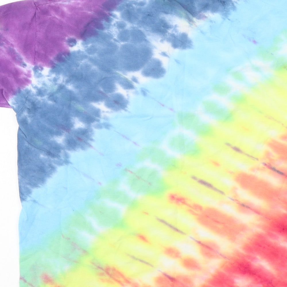 Fruit of the Loom Girls Multicoloured Geometric Polyester Basic T-Shirt Size 9-10 Years Round Neck Pullover - Tie Dye Pattern