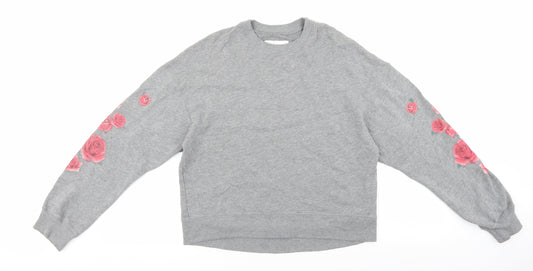 Hollister Womens Grey Cotton Pullover Sweatshirt Size XS Pullover - Flower Detail