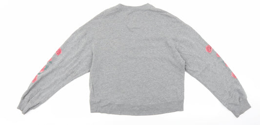 Hollister Womens Grey Cotton Pullover Sweatshirt Size XS Pullover - Flower Detail