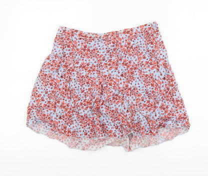 H&M Womens Blue Floral Viscose Swing Skirt Size M Zip