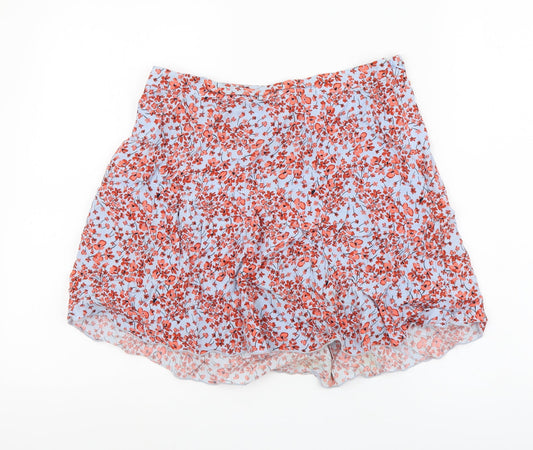 H&M Womens Blue Floral Viscose Swing Skirt Size M Zip