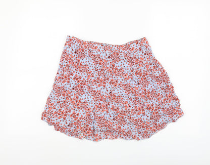 H&M Womens Blue Floral Viscose Swing Skirt Size M Zip