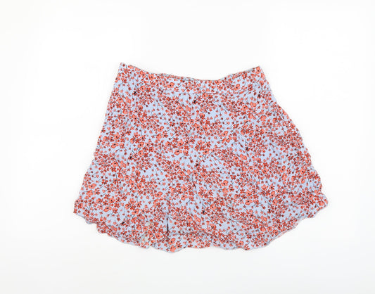 H&M Womens Blue Floral Viscose Swing Skirt Size M Zip