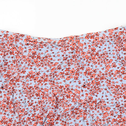 H&M Womens Blue Floral Viscose Swing Skirt Size M Zip
