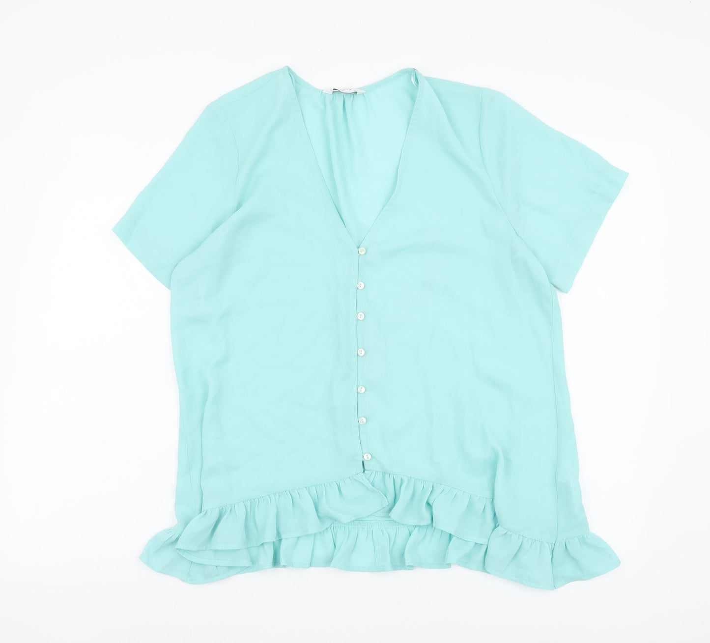 Papaya Womens Green Polyester Basic Blouse Size 12 V-Neck