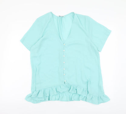 Papaya Womens Green Polyester Basic Blouse Size 12 V-Neck