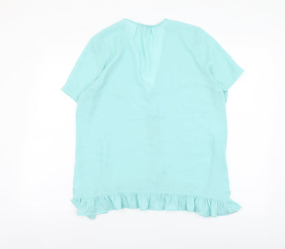 Papaya Womens Green Polyester Basic Blouse Size 12 V-Neck