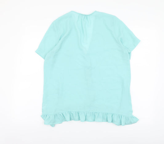 Papaya Womens Green Polyester Basic Blouse Size 12 V-Neck