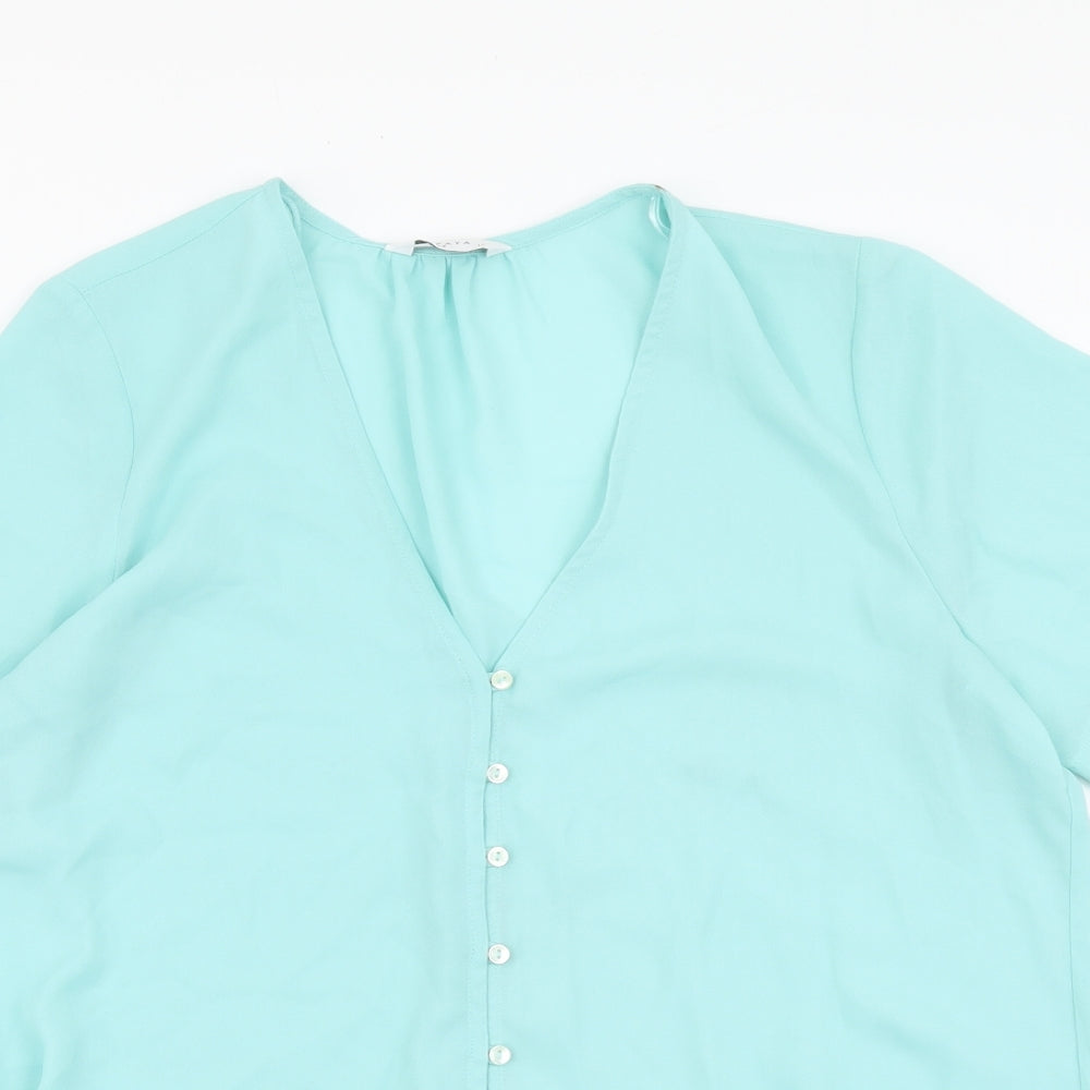 Papaya Womens Green Polyester Basic Blouse Size 12 V-Neck
