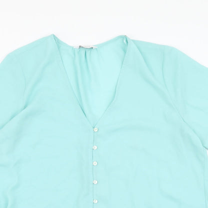 Papaya Womens Green Polyester Basic Blouse Size 12 V-Neck