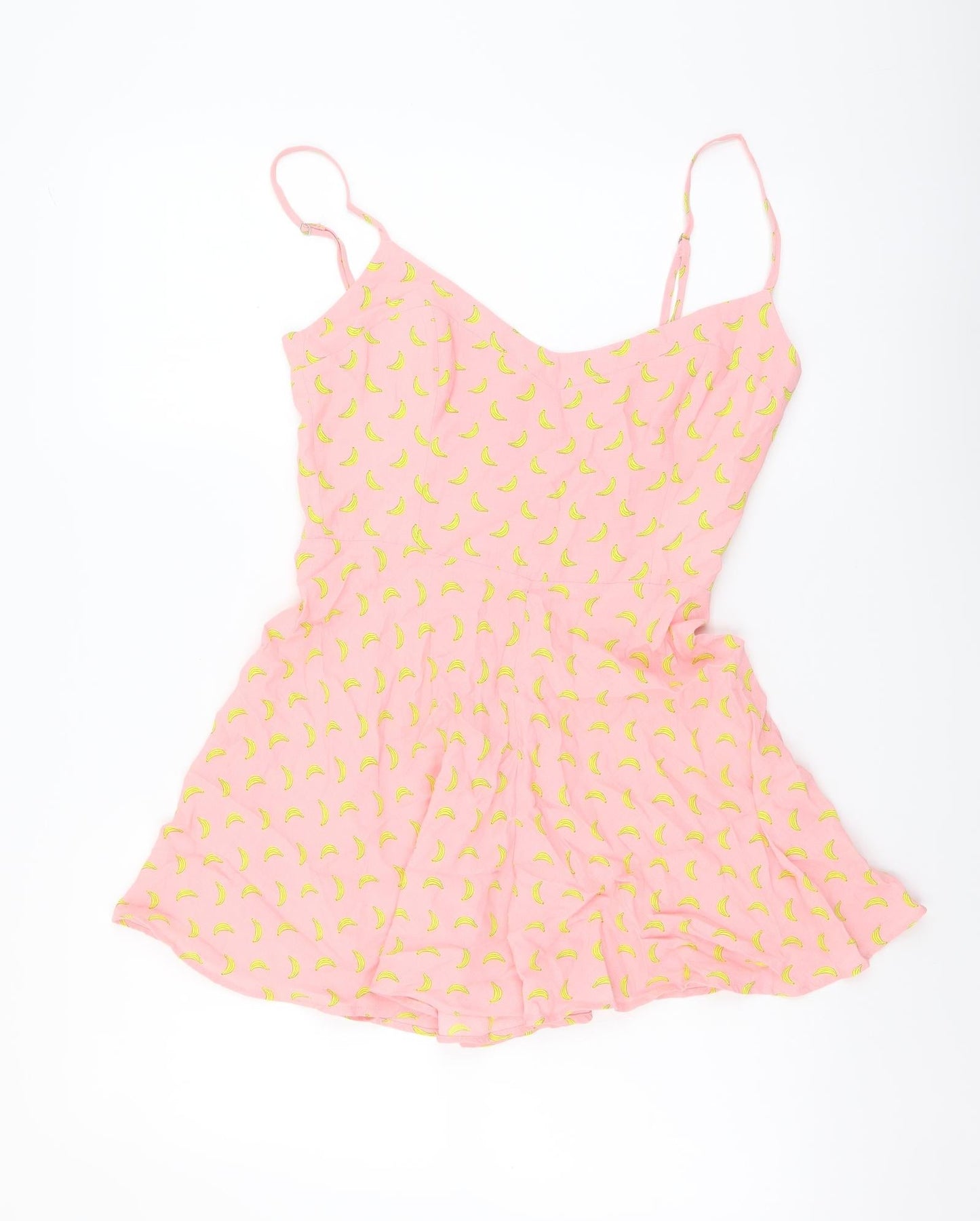 Zara Womens Pink Geometric Viscose Playsuit One-Piece Size XS Zip