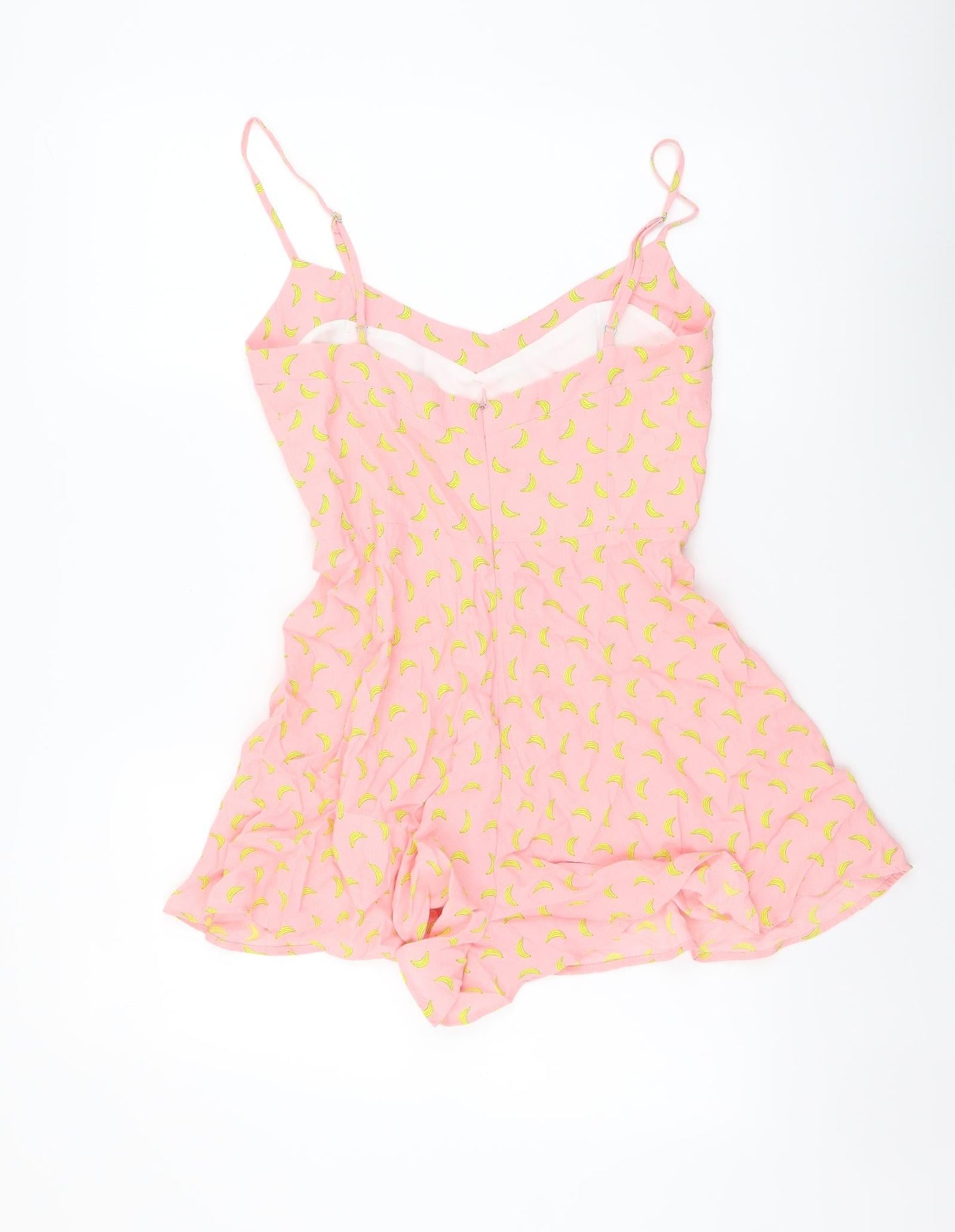 Zara Womens Pink Geometric Viscose Playsuit One-Piece Size XS Zip