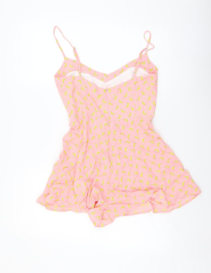 Zara Womens Pink Geometric Viscose Playsuit One-Piece Size XS Zip