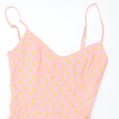 Zara Womens Pink Geometric Viscose Playsuit One-Piece Size XS Zip